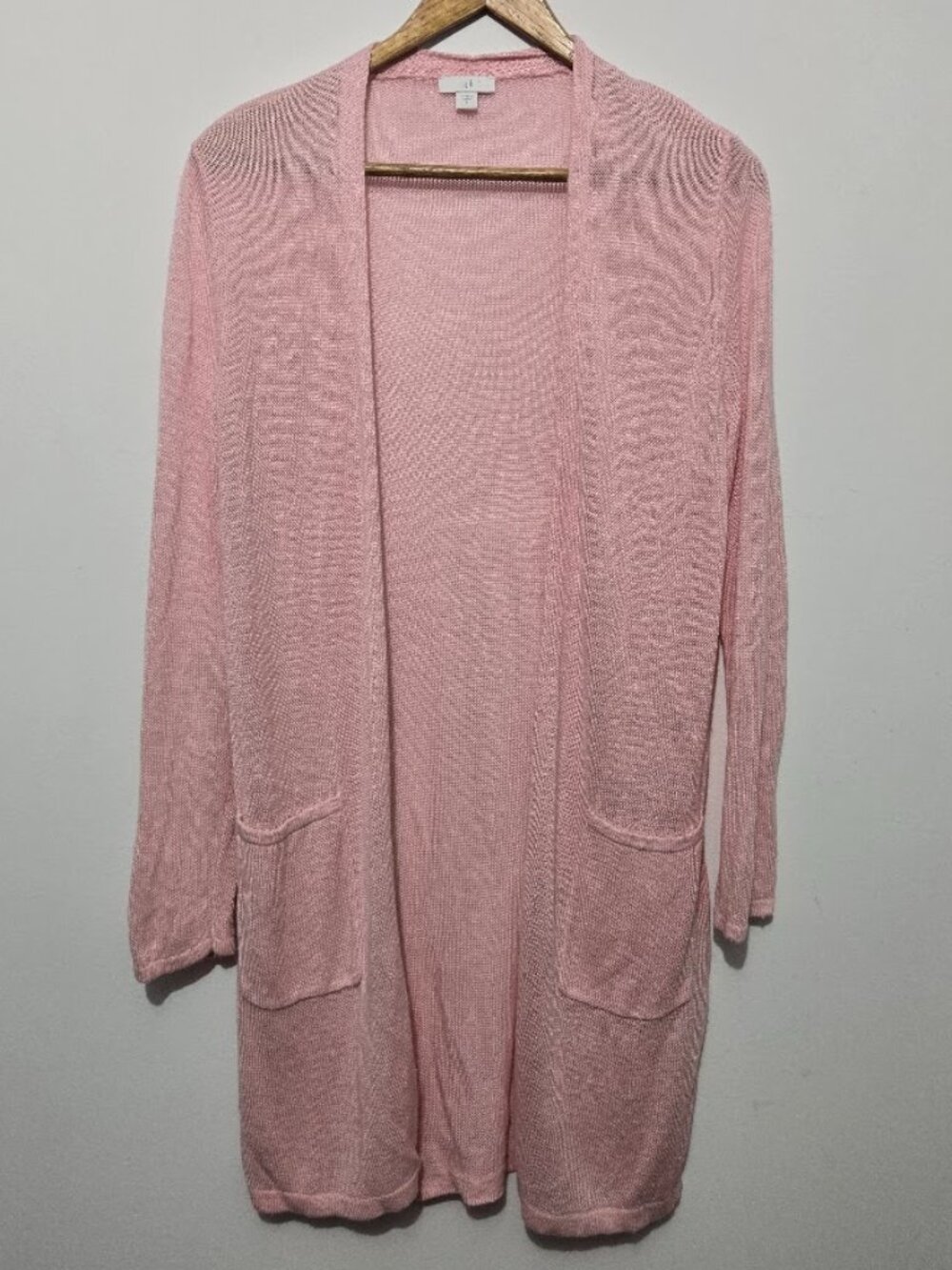J Jill Pink Linen Blend Long Open Cardigan Sz S Lightweight Pockets Breathable